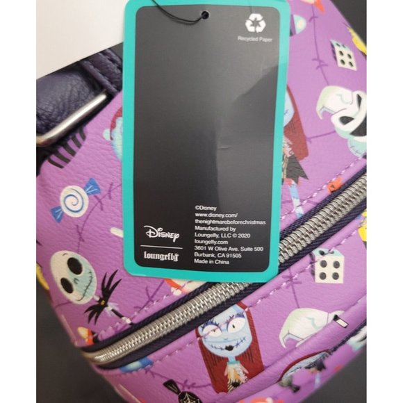 Loungefly Nightmare Before Christmas Mini Backpack Jack Sally Candy Purple Bag - Picture 3 of 5